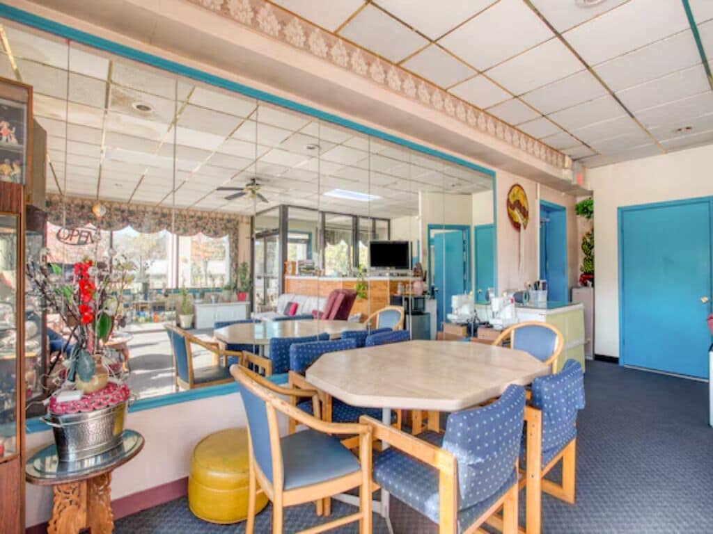 Share meals and conversations around the casual communal table.