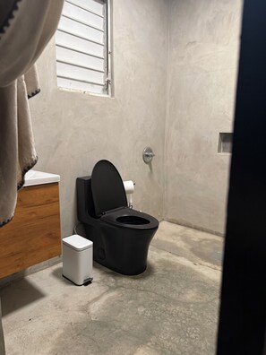 Dusche, Bidet, Handtücher, Seife