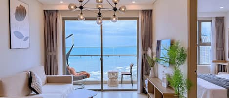 Apartment, 3 Bedrooms, Balcony, Beach View | Living area | 45-inch Smart TV with digital channels, Netflix, streaming services