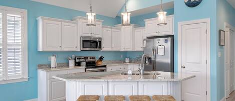 Fridge, microwave, oven, dishwasher