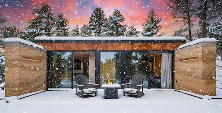 Terrace/patio. Private Rammed Earth Cabin: Soaking Tub & Kitchen