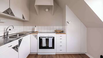 Fridge, oven, stovetop, coffee/tea maker