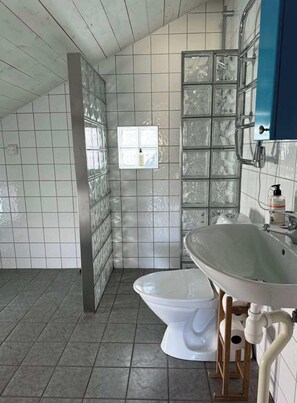 Shower, hair dryer, towels, shampoo - Cozy and bright 3-bedroom apt in Visby (Visby)