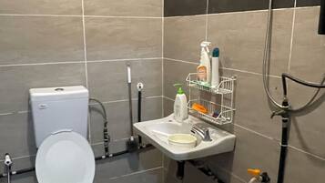 Douche, sĂšche-cheveux, bidet, serviettes fournies