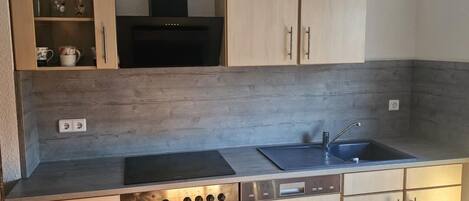 Frigorífico, microondas, horno y placa de cocina