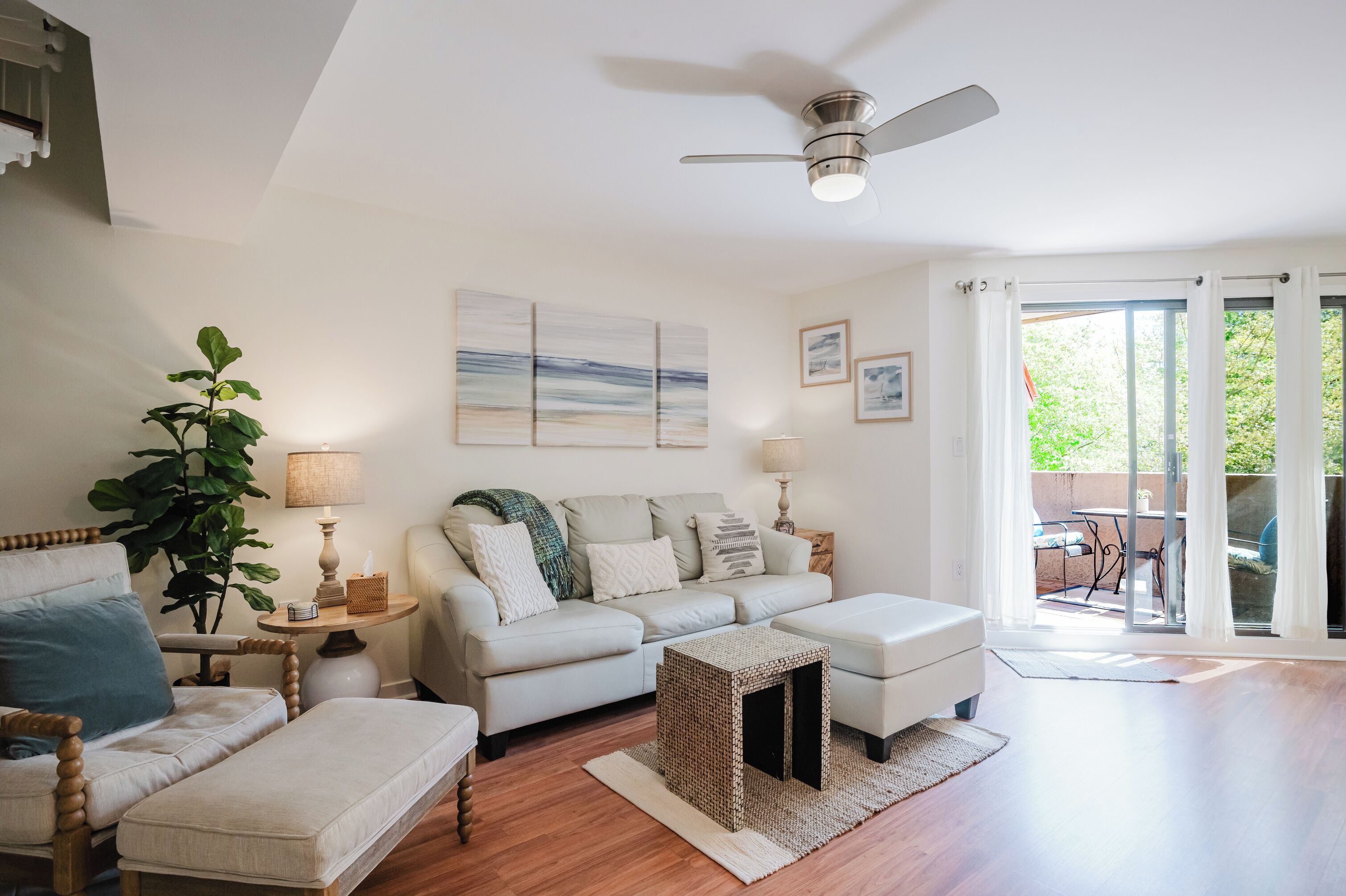 Relax in a spacious living area that includes a pull-out queen size sofa sleeper