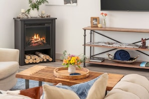 Televisión y chimenea
