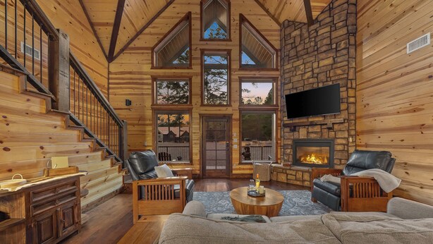 Living area - New! Answered Prayers! Pond! Hot Tub! Sleep 22! (Broken Bow)