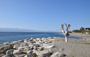 A rocky shoreline with a tree in the foreground and a clear view of the sea and distant mountains. - Lovely apartment in Palmi with swimming pool (Palmi)