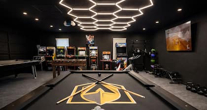 Private Estate w/ Best Strip Views! Pool, Spa, Sauna, Gym, Game Room, & Casita