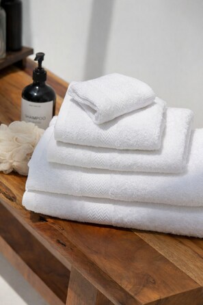 Douche, sèche-cheveux, bidet, serviettes fournies