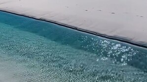 En strand med klart vand og en sandet kystlinje.