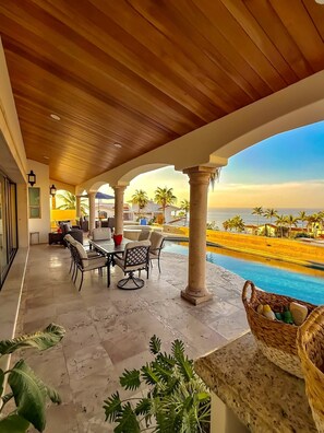 Outdoor dining - Stunning Private Beach Front Villa w/ Private Sandy Beach, Roof Deck Firepit... (Cabo San Lucas)