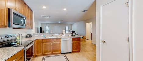 Fridge, microwave, oven, dishwasher