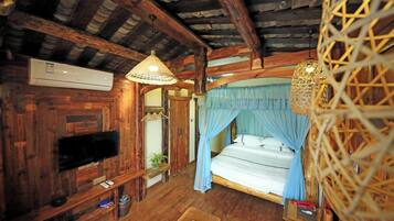 Desk, laptop workspace, blackout curtains, free WiFi