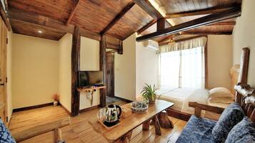 Desk, laptop workspace, blackout curtains, free WiFi