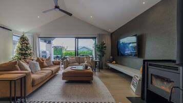 TV, fireplace