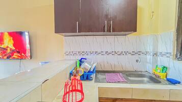 Economy Apartment, Balcony, City View | Private kitchen | Fridge, microwave