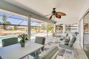 Outdoor dining - Waterfront Cape Coral Gem w/ Lanai, Pool & Dock! (Cape Coral)