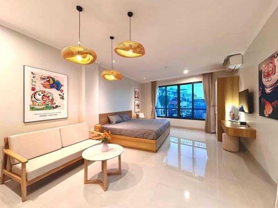 Premium bedding, desk, laptop workspace, free WiFi