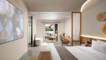 Kahden hengen signature-huone, näköala pihalle | Oleskelualue | Televisio