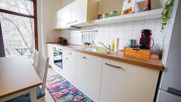 Fridge, stovetop, cookware/dishes/utensils