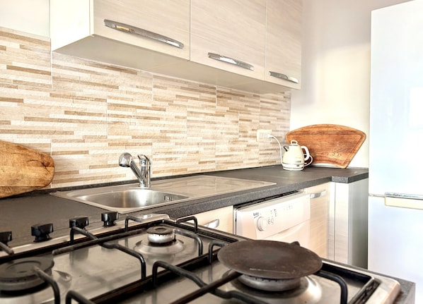 Réfrigérateur, micro-ondes, plaque de cuisson, lave-vaisselle