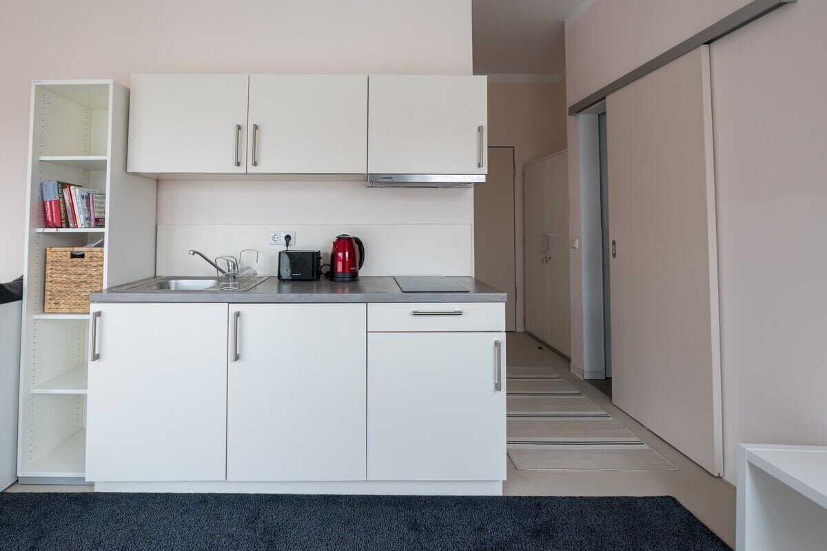 Kühlschrank, Herdplatte, Toaster, Kochgeschirr/Geschirr/Besteck