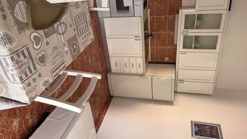 Apartment (A1) | Private kitchen | Fridge, microwave, oven, stovetop