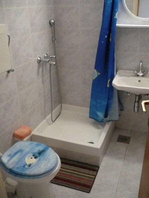 Appartement (A1) | Salle de bain | Douche, serviettes fournies, papier toilette