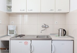 Apartment (A2) | Private kitchen | Fridge, stovetop, cookware/dishes/utensils - Apartment Ante M (Brela)