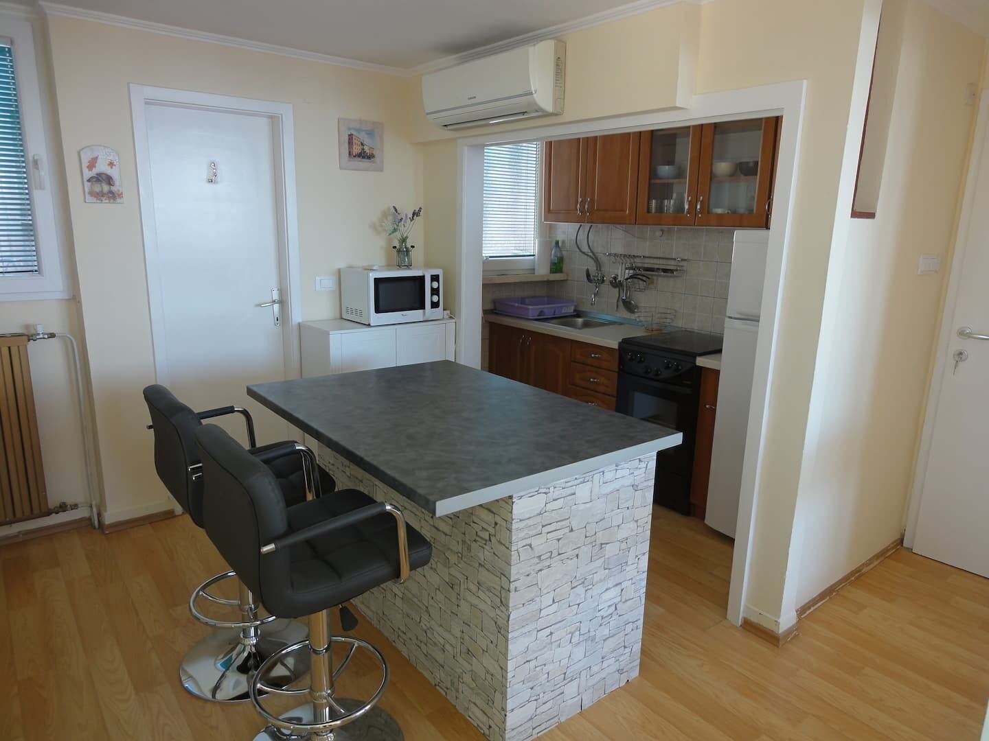 Apartment (A2) | Private kitchen | Fridge, microwave, oven, stovetop