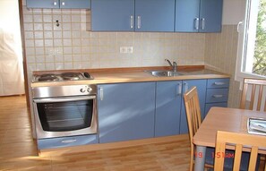 Apartment (A1) | Private kitchen | Fridge, oven, stovetop, cookware/dishes/utensils - Apartments Dijana (Hvar)