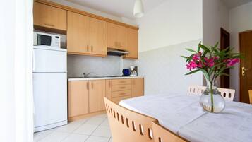 Apartment (A2) | Eigene Küche | Kühlschrank, Mikrowelle, Herdplatte, Espressomaschine