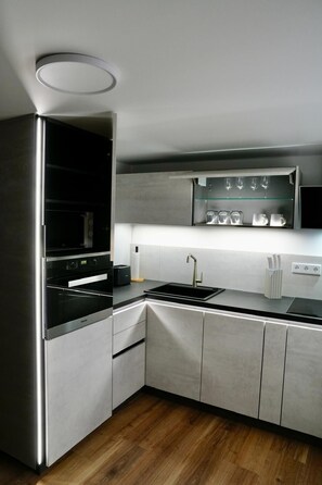 Kühlschrank, Mikrowelle, Herdplatte, Geschirrspüler