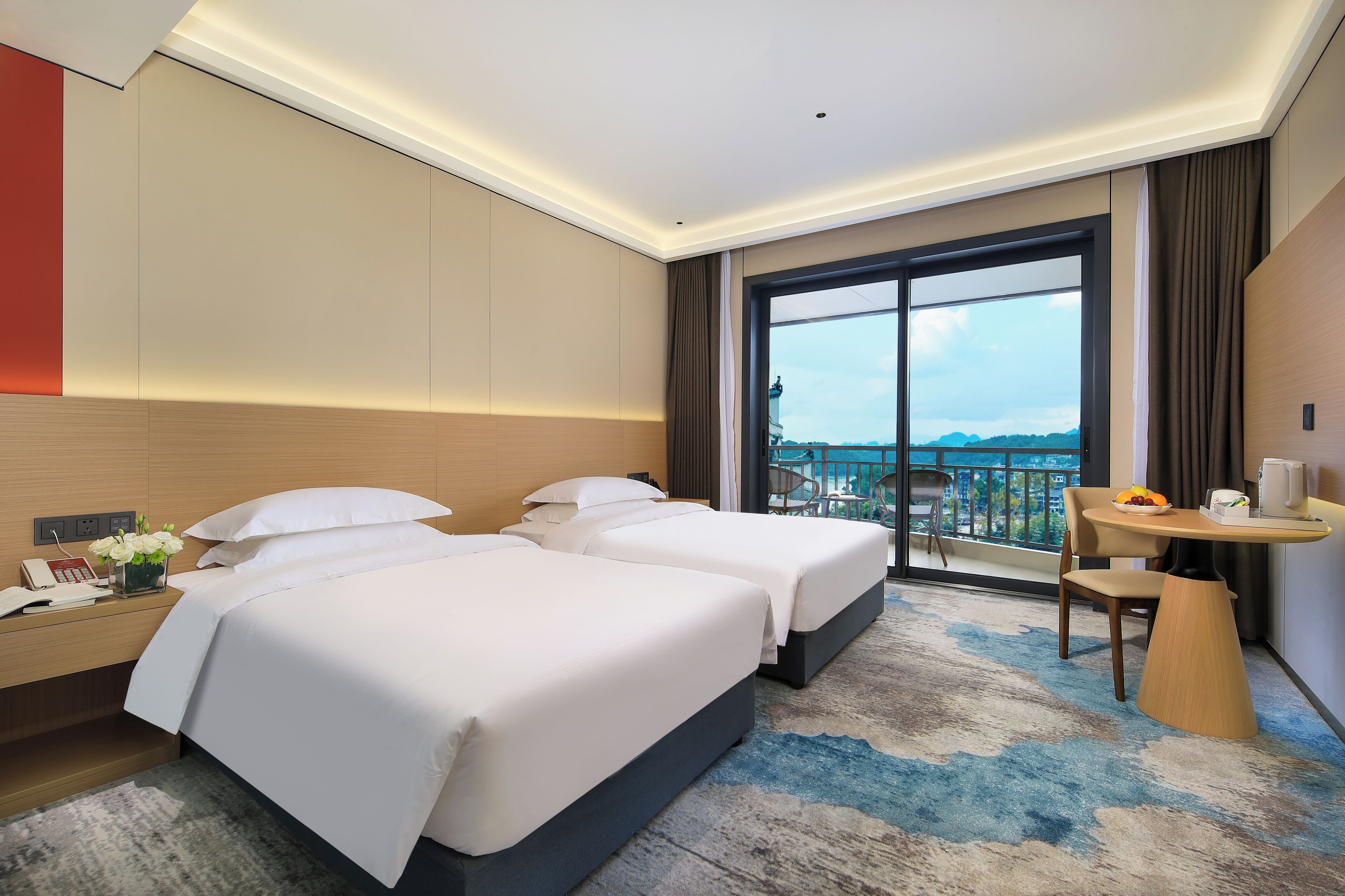 精品双床房, 山景 | 高档床上用品、特色装修、特色家居、办公桌