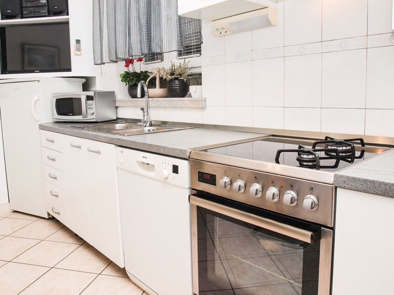 Apartment (A1) | Private kitchen | Fridge, microwave, oven, stovetop