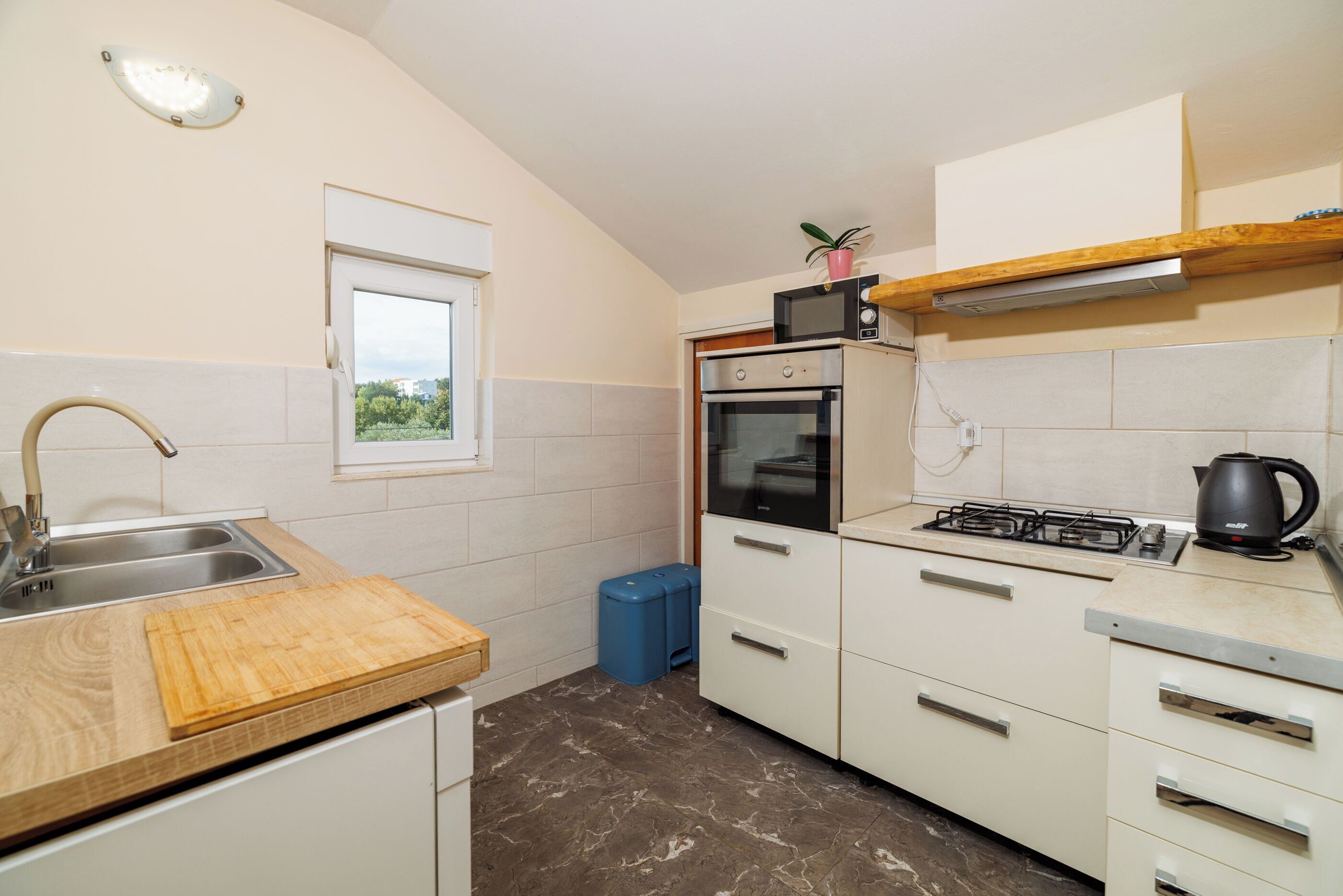 Apartment (A2) | Private kitchen | Fridge, microwave, oven, stovetop