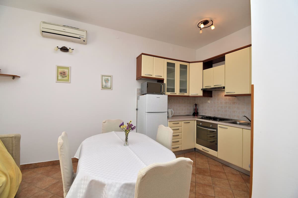 Apartment (A2) | Private kitchen | Fridge, microwave, oven, stovetop