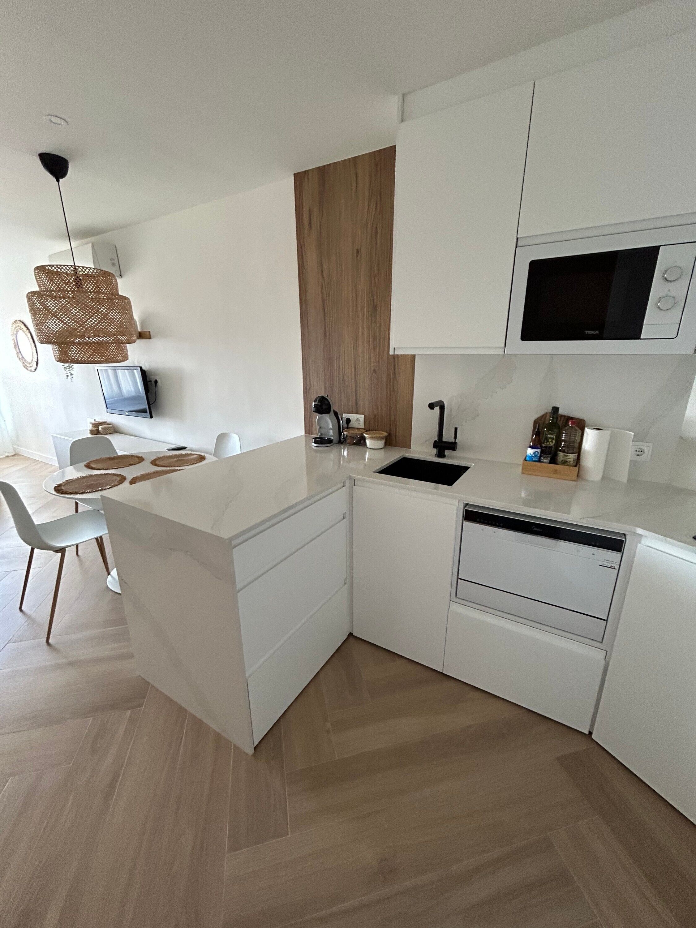 K ühlschrank, Mikrowelle, Herdplatte, Geschirrspüler