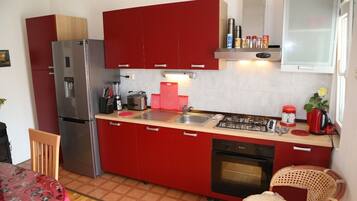 Apartment (A1) | Private kitchen | Fridge, microwave, oven, stovetop