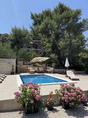 Outdoor pool, a heated pool - Apartments and Room Villa Makaj (Jelsa)