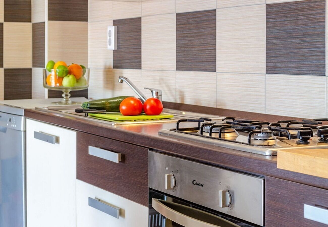 Apartment (A1) | Private kitchen | Fridge, oven, stovetop, electric kettle