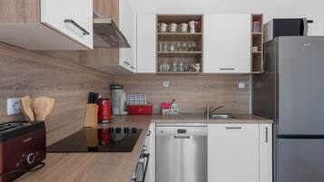 Apartment (A4) | Eigene Küche | Kühlschrank, Mikrowelle, Herdplatte, Geschirrspüler