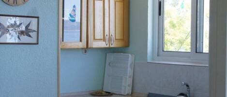 Apartment (A2) | Private kitchen | Fridge, microwave, stovetop, electric kettle