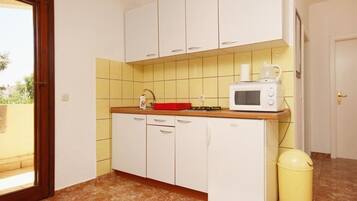 Apartment (A5) | Private kitchen | Fridge, microwave, stovetop, electric kettle