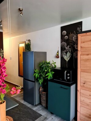 Studio (A1) | Cuisine privée | Réfrigérateur, four à micro-ondes, un four, surface de cuisson