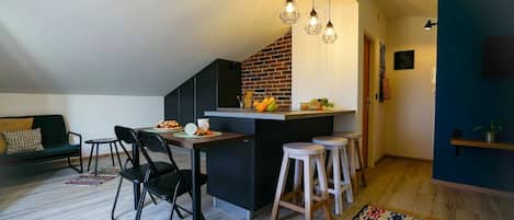 Apartment (A2) | Private kitchen | Fridge, microwave, stovetop, espresso maker