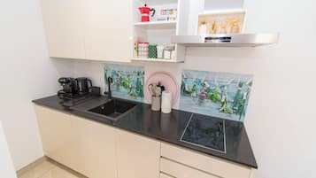 Frigobar, placa de cocina, lavavajillas, cafetera expreso