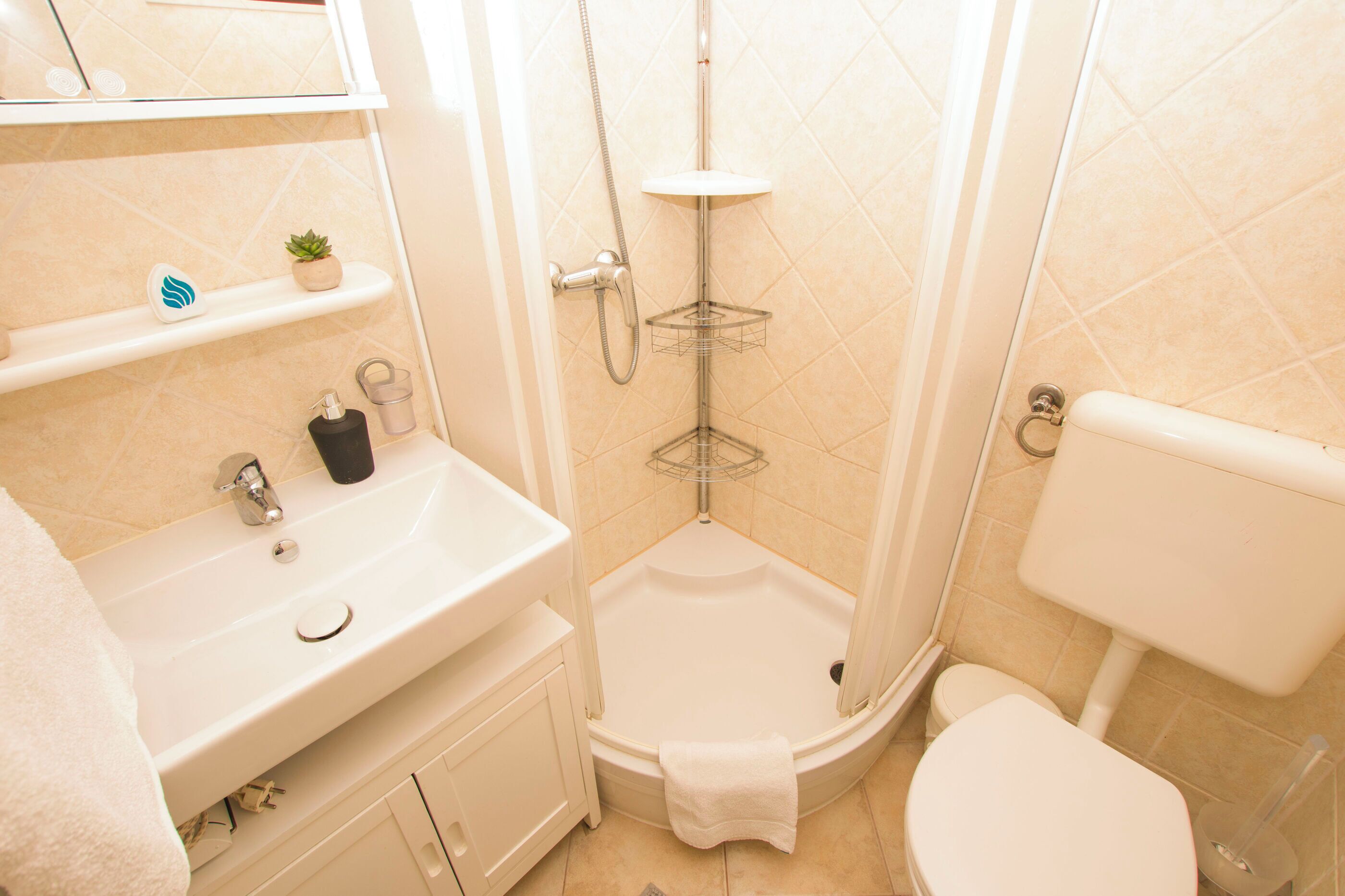 Studio (A1) | Badezimmer | Dusche, Handtücher, Toilettenpapier